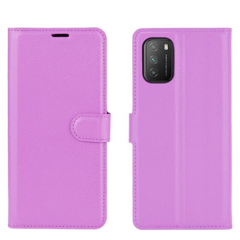 Litchi PU bőr pénztárca tok Xiaomi Poco M3-hoz - lila