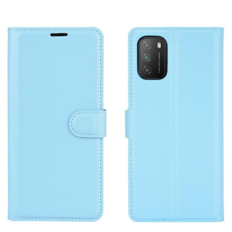Litchi PU bőr pénztárca tok Xiaomi Poco M3-hoz - kék