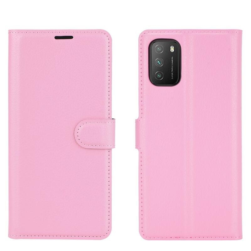 Litchi PU bőr pénztárca tok Xiaomi Poco M3-hoz - rózsaszín