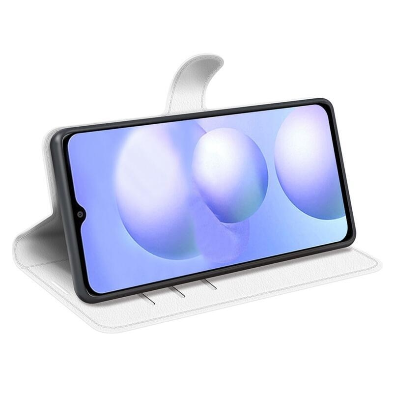 Litchi PU bőr pénztárca tok a Xiaomi Poco M4 5G-hez - fehér