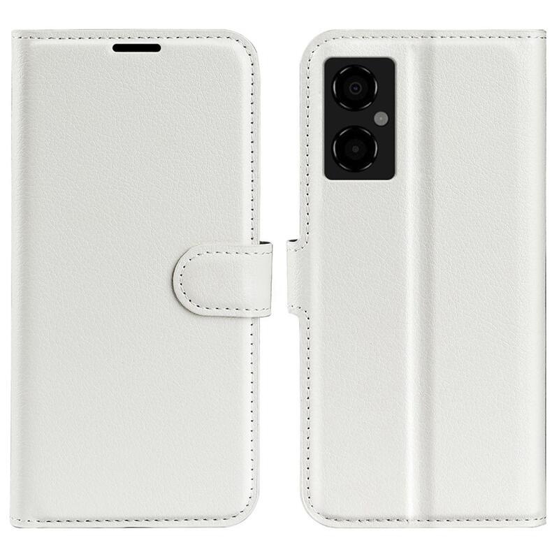 Litchi PU bőr pénztárca tok a Xiaomi Poco M4 5G-hez - fehér