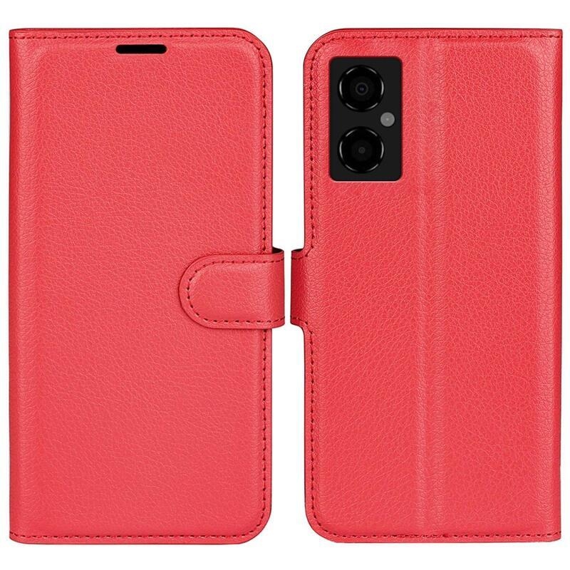 Litchi PU bőr pénztárca tok a Xiaomi Poco M4 5G-hez - piros