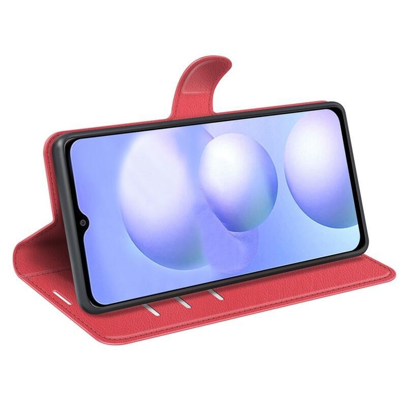 Litchi PU bőr pénztárca tok a Xiaomi Poco M4 5G-hez - piros