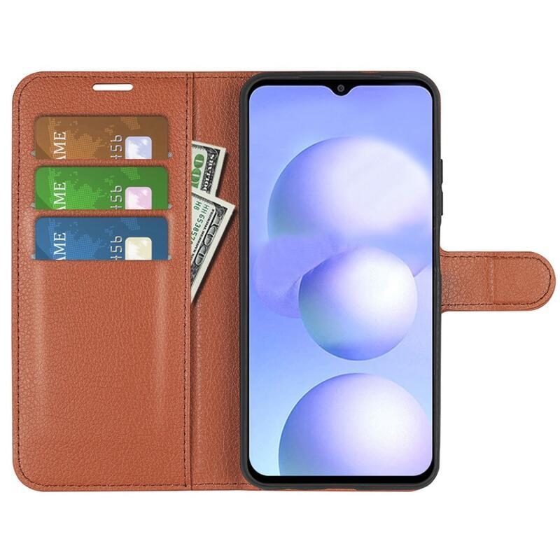 Litchi PU bőr pénztárca tok Xiaomi Poco M4 5G - barna