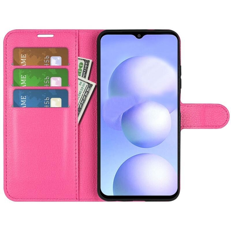 Litchi PU bőr pénztárca tok Xiaomi Poco M4 5G - rózsa
