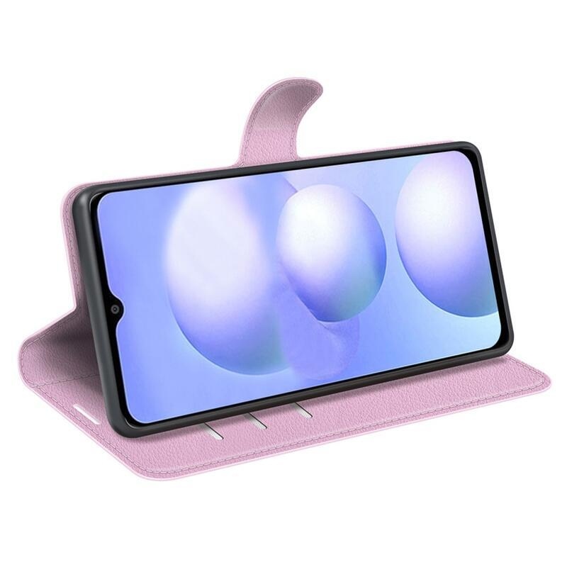 Litchi PU bőr pénztárca tok Xiaomi Poco M4 5G - rózsaszínű