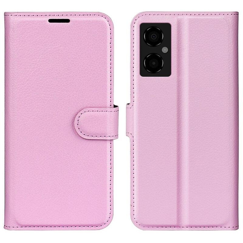 Litchi PU bőr pénztárca tok Xiaomi Poco M4 5G - rózsaszínű