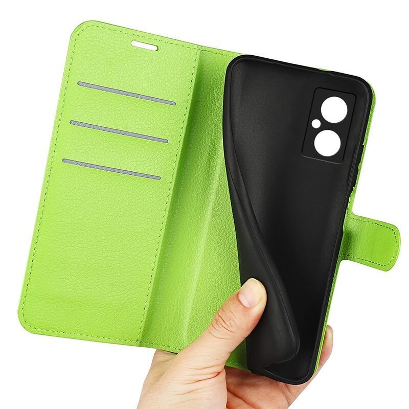 Litchi PU bőr pénztárca tok a Xiaomi Poco M4 5G-hez - zöld