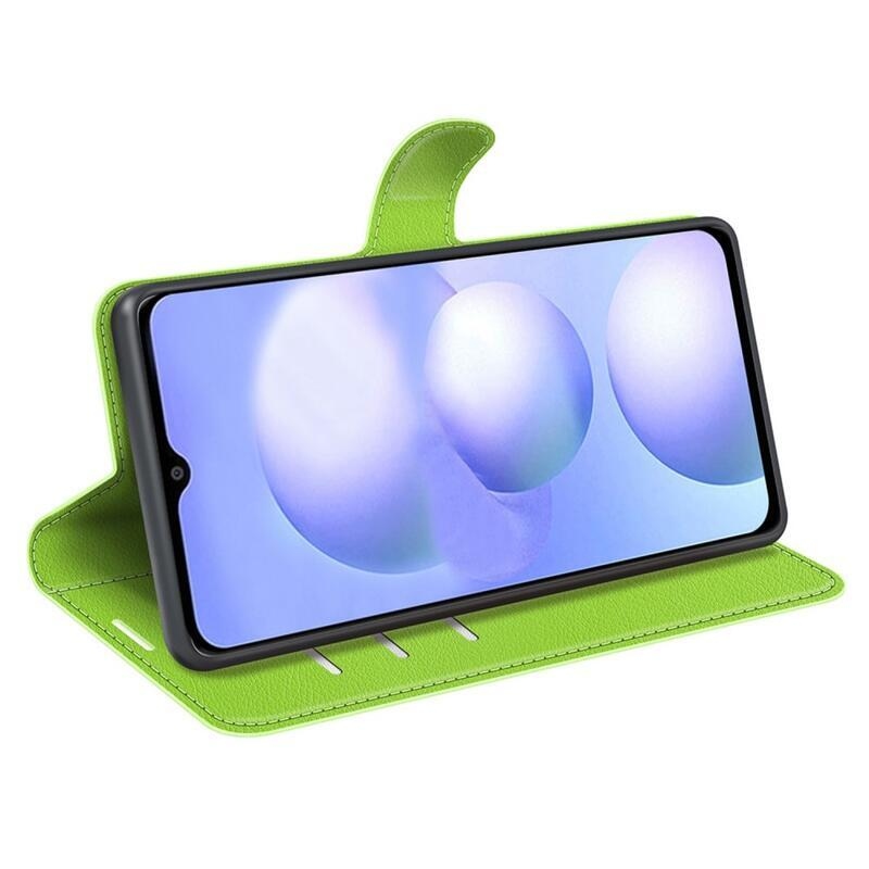 Litchi PU bőr pénztárca tok a Xiaomi Poco M4 5G-hez - zöld
