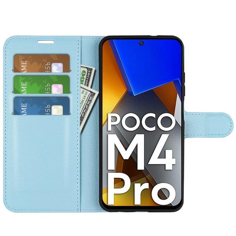 Litchi PU bőr pénztárca tok Xiaomi Poco M4 Pro 4G - kék