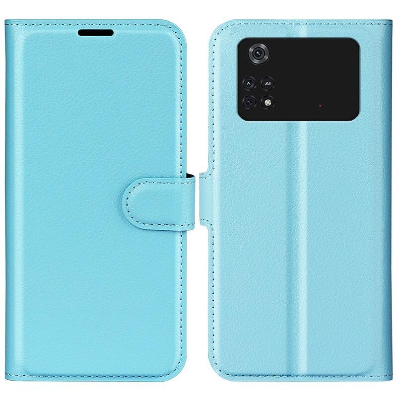 Litchi PU bőr pénztárca tok Xiaomi Poco M4 Pro 4G - kék