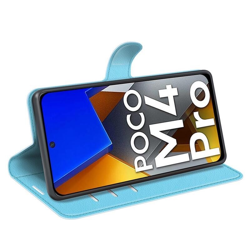 Litchi PU bőr pénztárca tok Xiaomi Poco M4 Pro 4G - kék