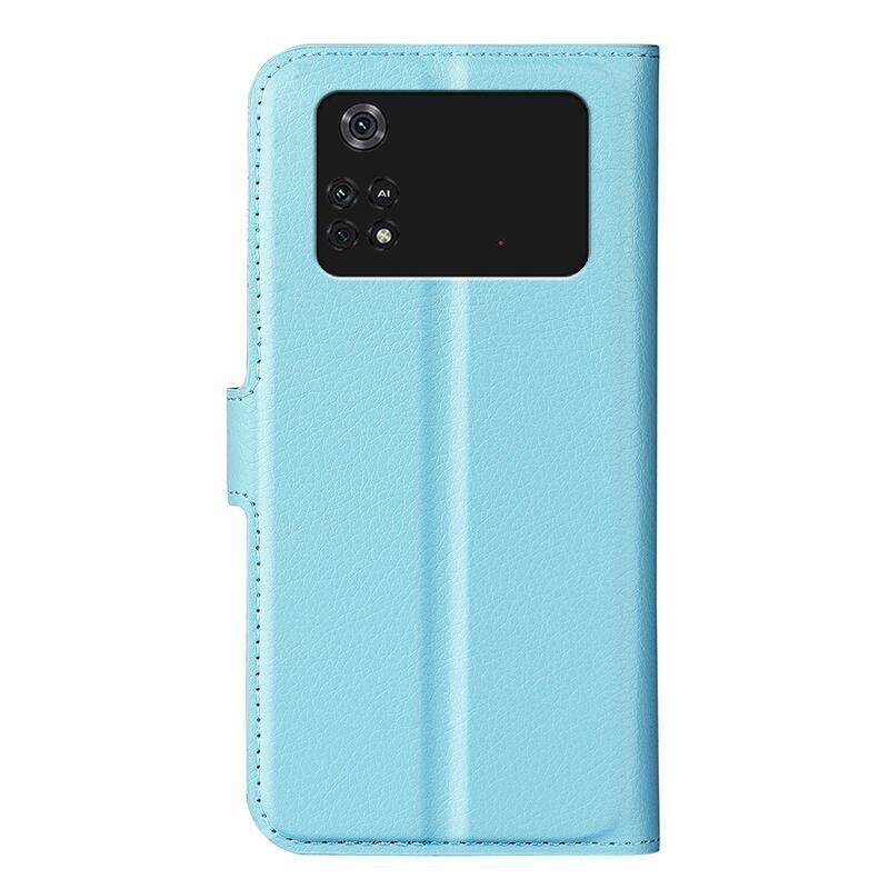 Litchi PU bőr pénztárca tok Xiaomi Poco M4 Pro 4G - kék