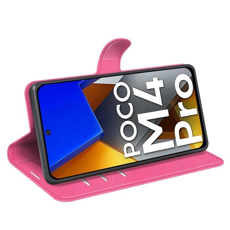 Litchi PU bőr pénztárca tok Xiaomi Poco M4 Pro 4G - rózsaszínű
