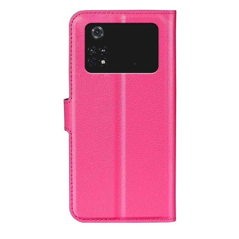Litchi PU bőr pénztárca tok Xiaomi Poco M4 Pro 4G - rózsaszínű
