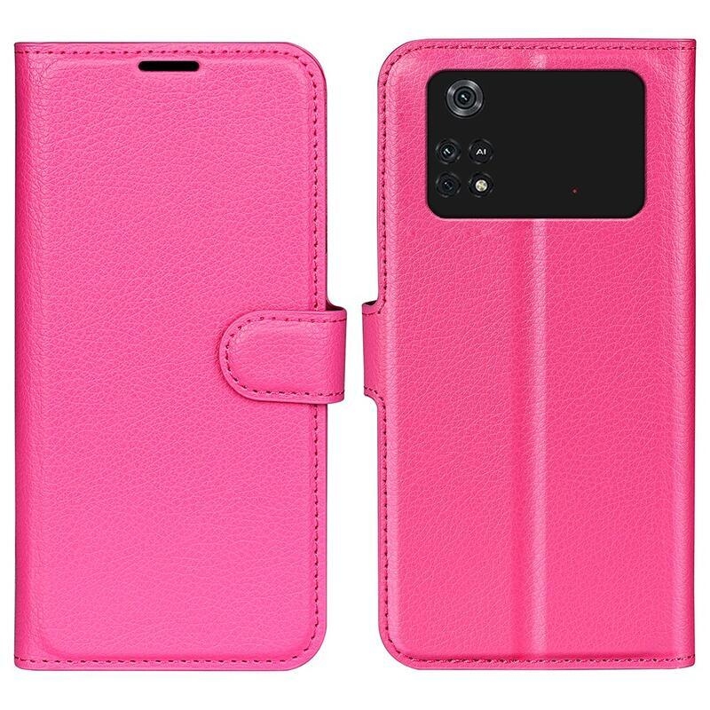 Litchi PU bőr pénztárca tok Xiaomi Poco M4 Pro 4G - rózsaszínű