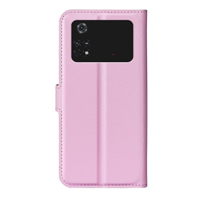 Litchi PU bőr pénztárca tok a Xiaomi Poco M4 Pro 4G-hez - rózsaszínű