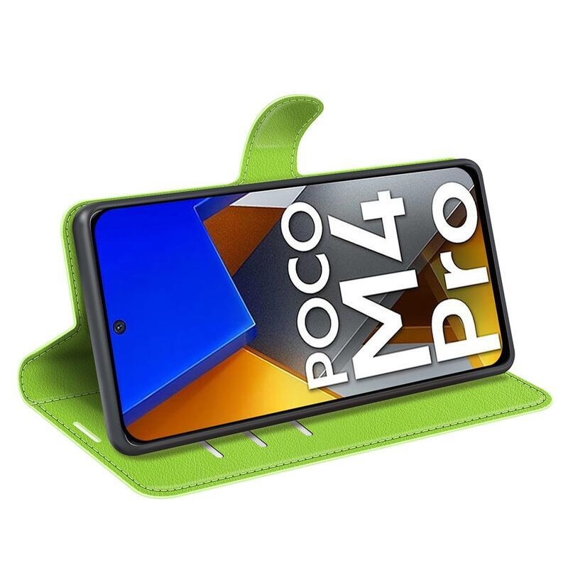 Litchi PU bőr pénztárca tok a Xiaomi Poco M4 Pro 4G-hez - zöld