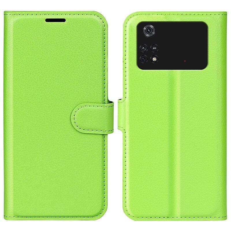 Litchi PU bőr pénztárca tok a Xiaomi Poco M4 Pro 4G-hez - zöld