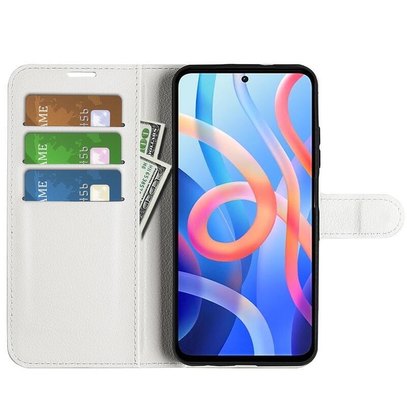 Litchi PU bőr pénztárca tok Xiaomi Poco M4 Pro 5G/Redmi Note 11S 5G - fehér
