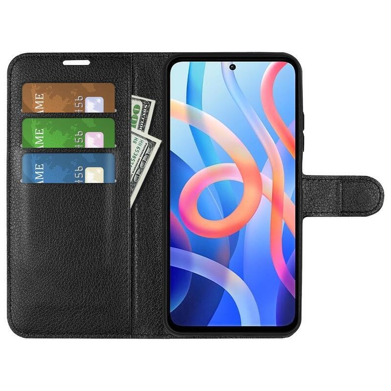 Litchi PU bőr pénztárca tok Xiaomi Poco M4 Pro 5G/Redmi Note 11S 5G - fekete