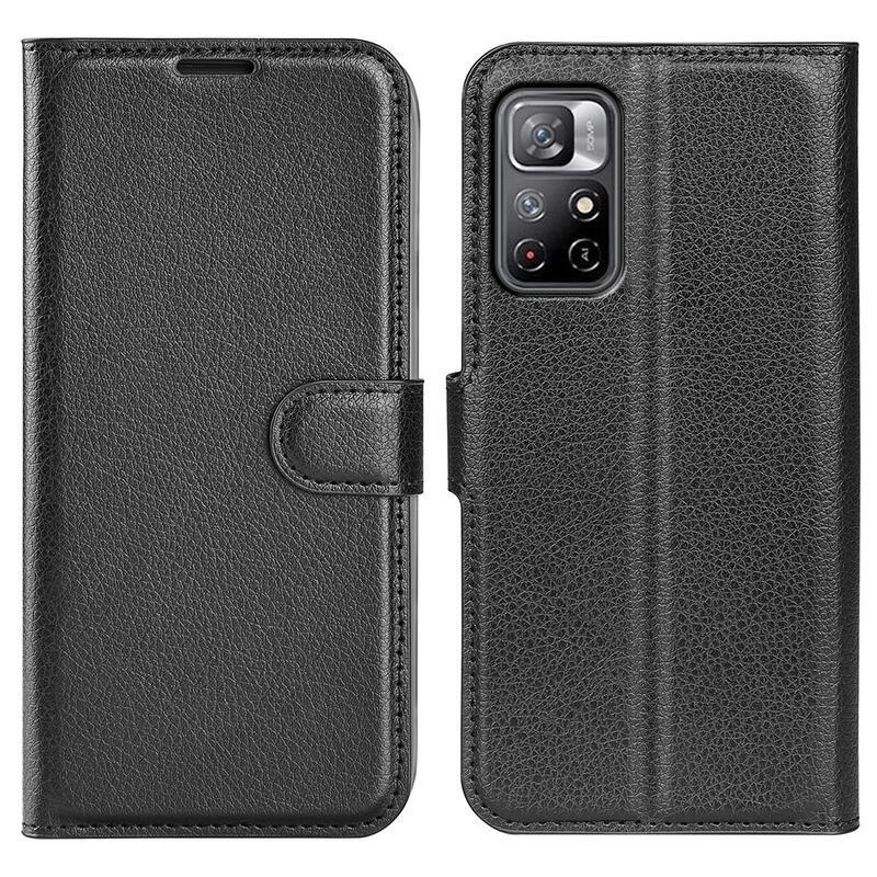 Litchi PU bőr pénztárca tok Xiaomi Poco M4 Pro 5G/Redmi Note 11S 5G - fekete