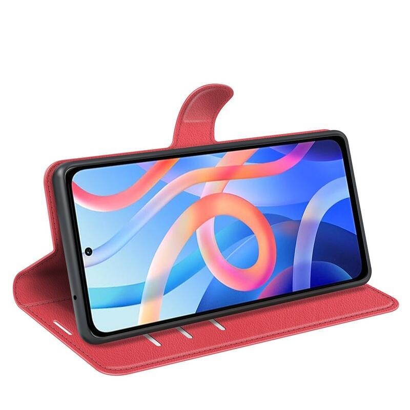 Litchi PU bőr pénztárca tok Xiaomi Poco M4 Pro 5G/Redmi Note 11S 5G - piros