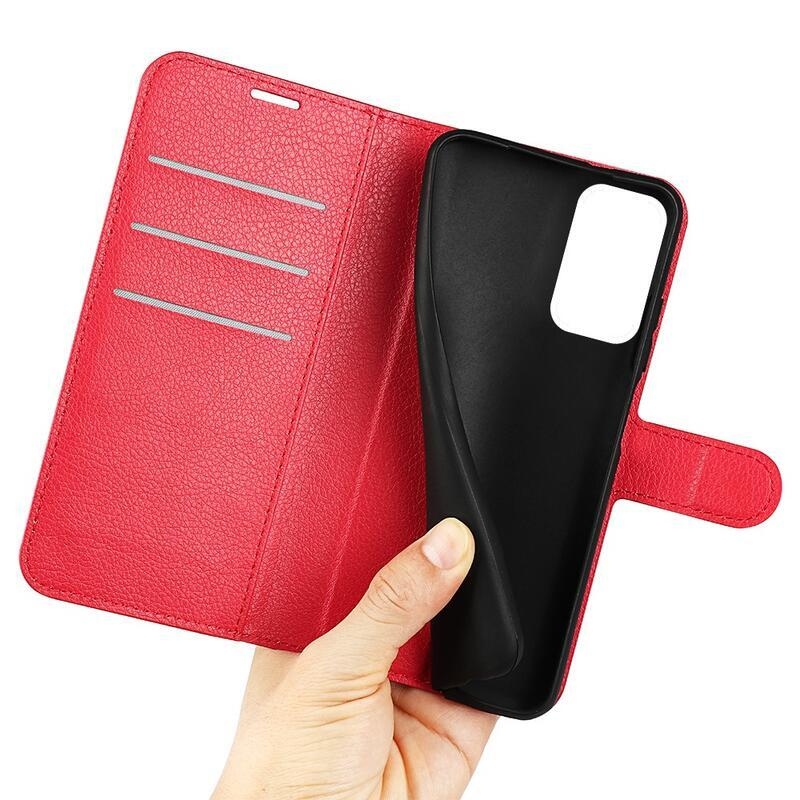 Litchi PU bőr pénztárca tok Xiaomi Poco M4 Pro 5G/Redmi Note 11S 5G - piros