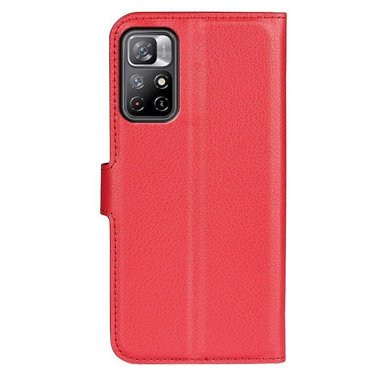 Litchi PU bőr pénztárca tok Xiaomi Poco M4 Pro 5G/Redmi Note 11S 5G - piros