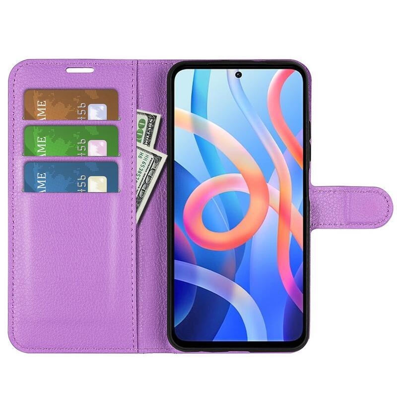 Litchi PU bőr pénztárca tok Xiaomi Poco M4 Pro 5G/Redmi Note 11S 5G - lila