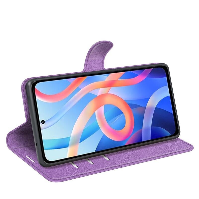 Litchi PU bőr pénztárca tok Xiaomi Poco M4 Pro 5G/Redmi Note 11S 5G - lila