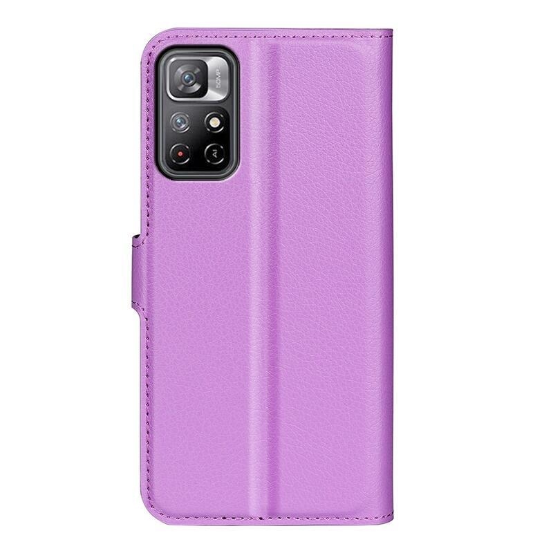 Litchi PU bőr pénztárca tok Xiaomi Poco M4 Pro 5G/Redmi Note 11S 5G - lila