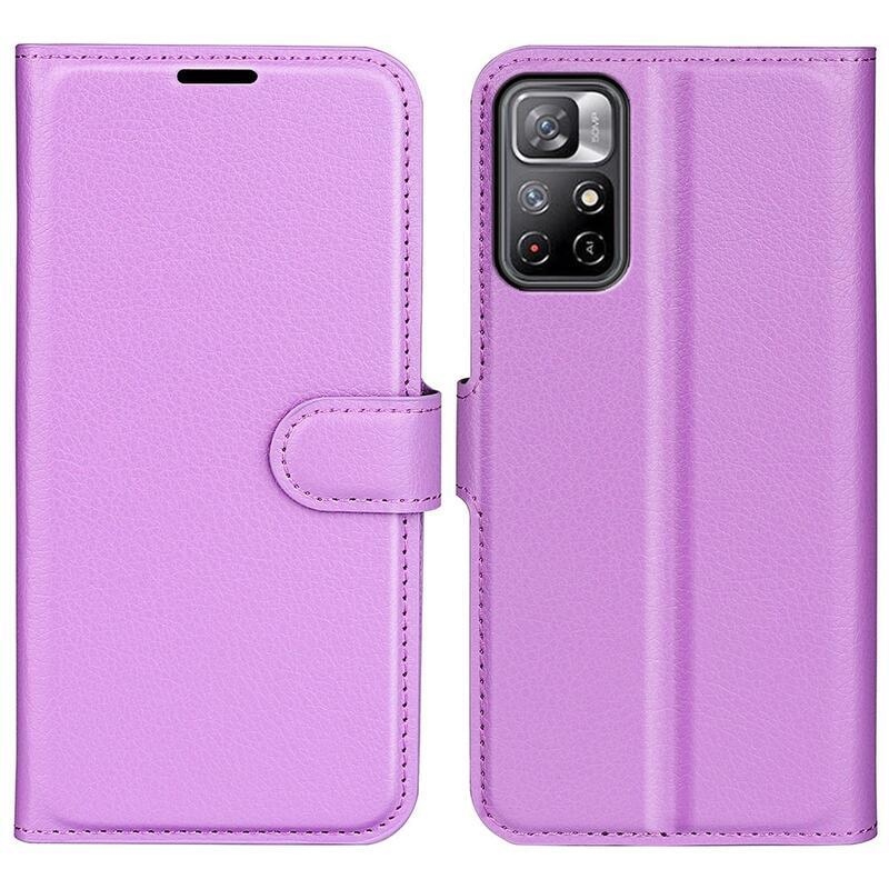 Litchi PU bőr pénztárca tok Xiaomi Poco M4 Pro 5G/Redmi Note 11S 5G - lila