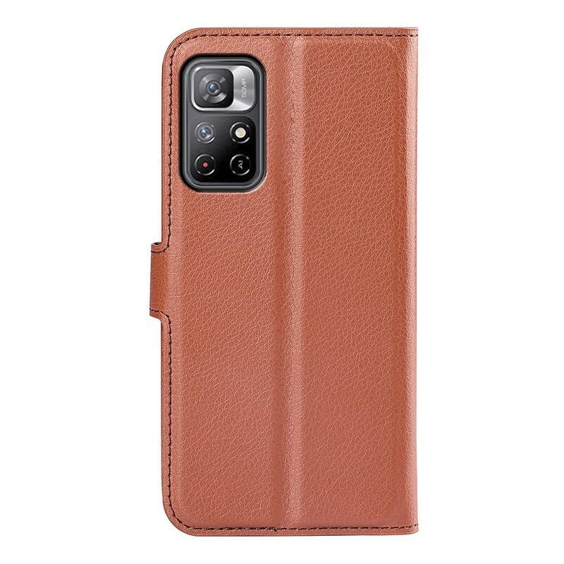Litchi PU bőr pénztárca tok Xiaomi Poco M4 Pro 5G/Redmi Note 11S 5G - barna