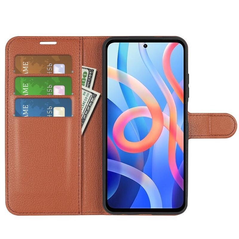 Litchi PU bőr pénztárca tok Xiaomi Poco M4 Pro 5G/Redmi Note 11S 5G - barna