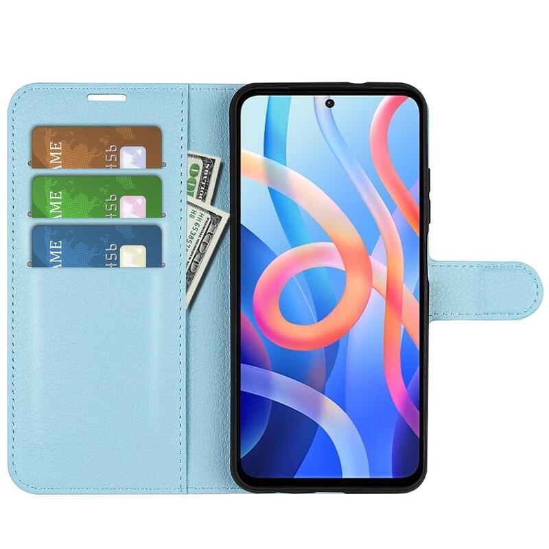 Litchi PU bőr pénztárca tok Xiaomi Poco M4 Pro 5G/Redmi Note 11S 5G - kék