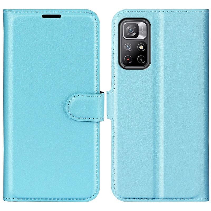 Litchi PU bőr pénztárca tok Xiaomi Poco M4 Pro 5G/Redmi Note 11S 5G - kék