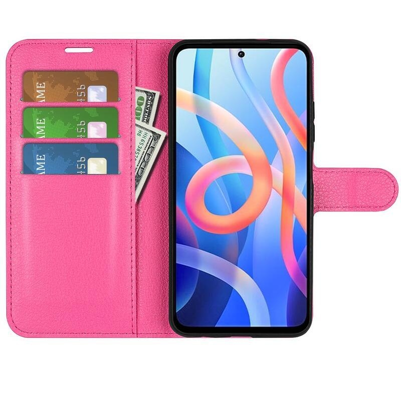 Litchi PU bőr pénztárca tok Xiaomi Poco M4 Pro 5G/Redmi Note 11S 5G - rózsaszínű