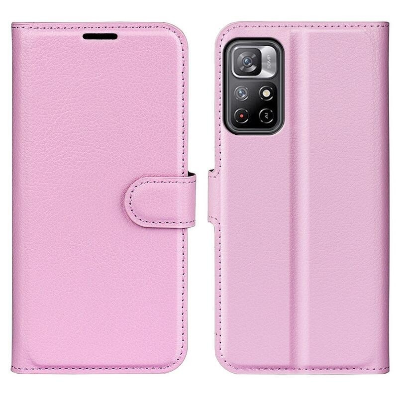 Litchi PU bőr pénztárca tok Xiaomi Poco M4 Pro 5G/Redmi Note 11S 5G - rózsaszínű