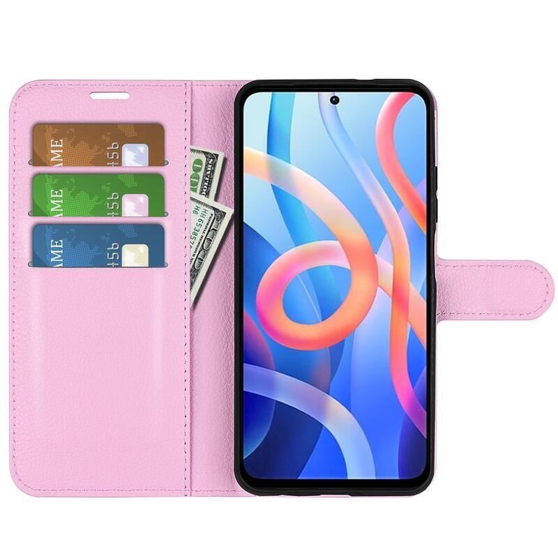 Litchi PU bőr pénztárca tok Xiaomi Poco M4 Pro 5G/Redmi Note 11S 5G - rózsaszínű