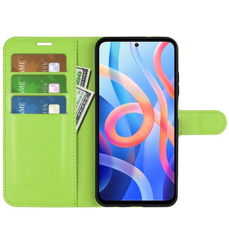 Litchi PU bőr pénztárca tok Xiaomi Poco M4 Pro 5G/Redmi Note 11S 5G - zöld