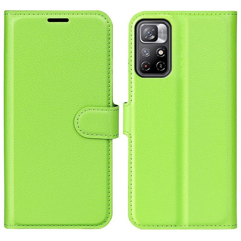 Litchi PU bőr pénztárca tok Xiaomi Poco M4 Pro 5G/Redmi Note 11S 5G - zöld