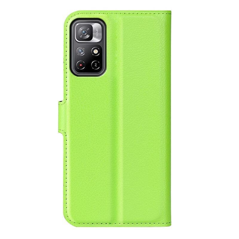 Litchi PU bőr pénztárca tok Xiaomi Poco M4 Pro 5G/Redmi Note 11S 5G - zöld