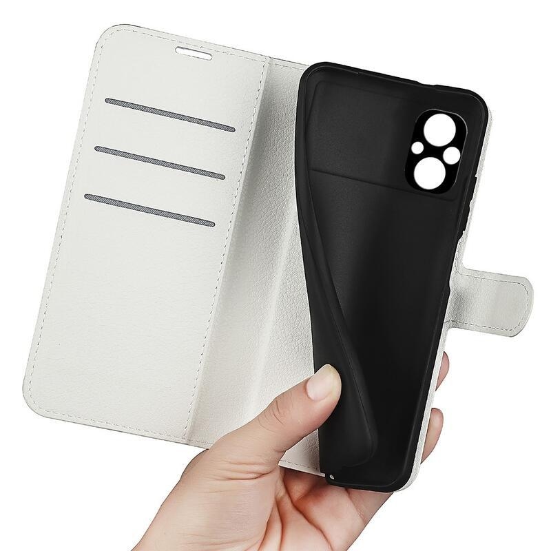 Litchi PU bőr pénztárca tok a Xiaomi Poco M5-hez - fehér
