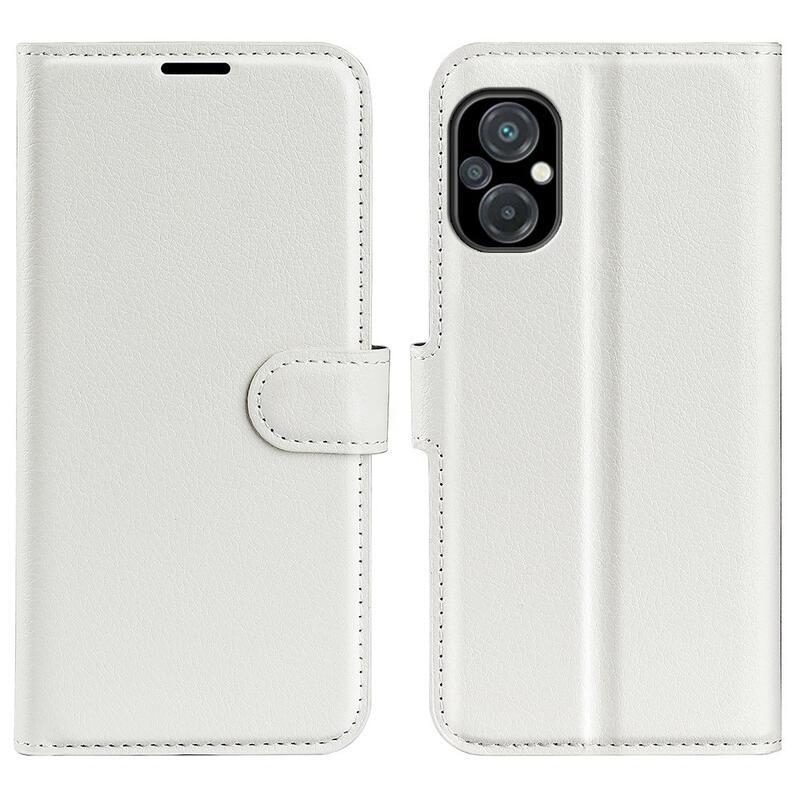 Litchi PU bőr pénztárca tok a Xiaomi Poco M5-hez - fehér