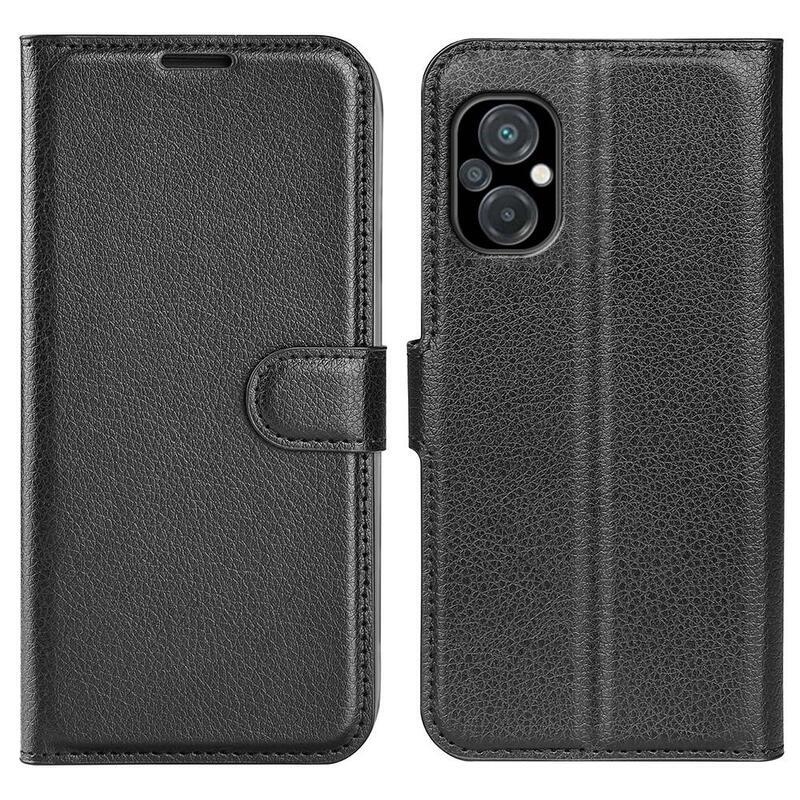 Litchi PU bőr pénztárca tok a Xiaomi Poco M5-hez - fekete