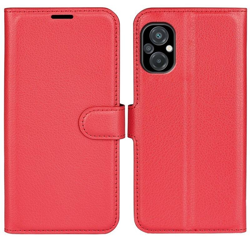 Litchi PU bőr pénztárca tok a Xiaomi Poco M5-hez - piros