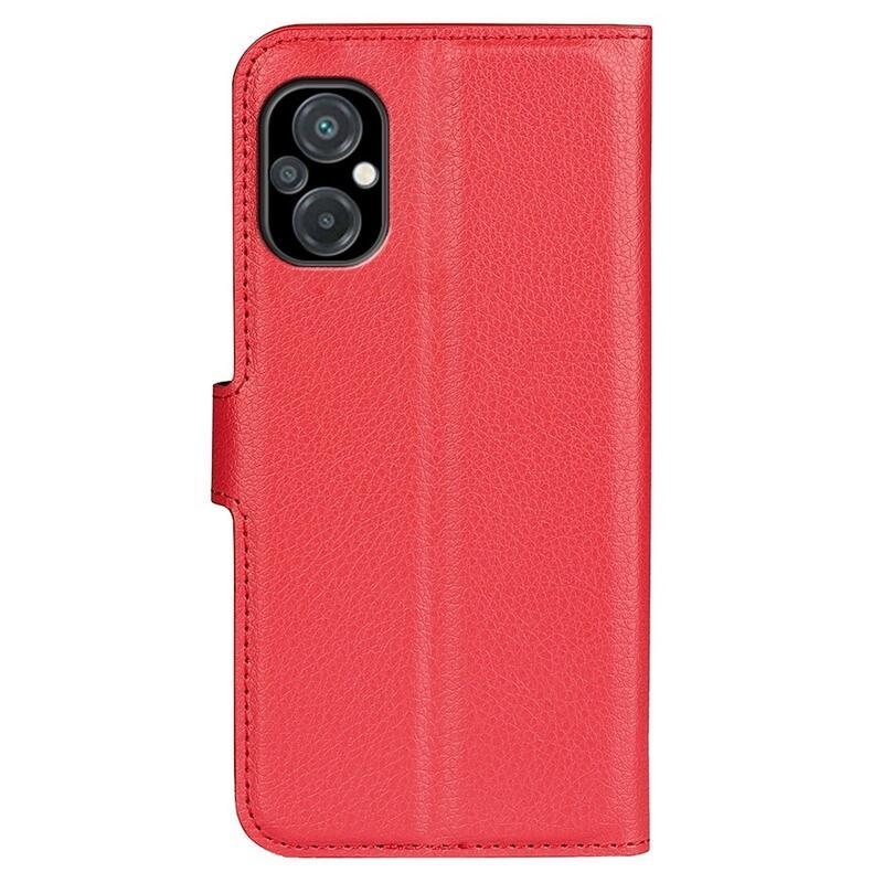 Litchi PU bőr pénztárca tok a Xiaomi Poco M5-hez - piros