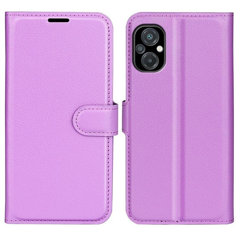 Litchi PU bőr pénztárca tok a Xiaomi Poco M5-hez - lila