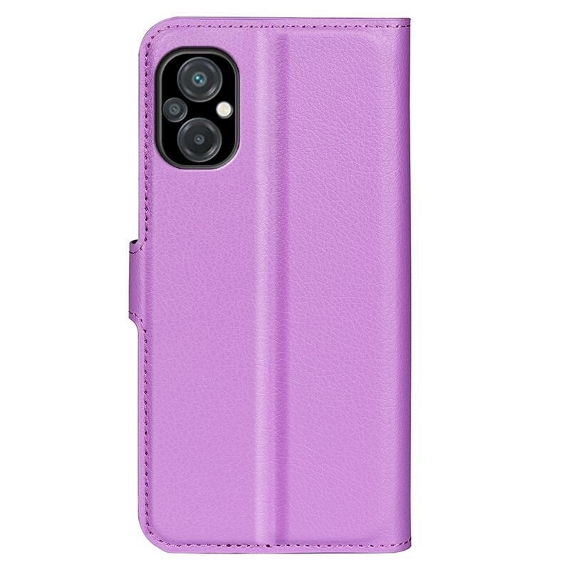 Litchi PU bőr pénztárca tok a Xiaomi Poco M5-hez - lila